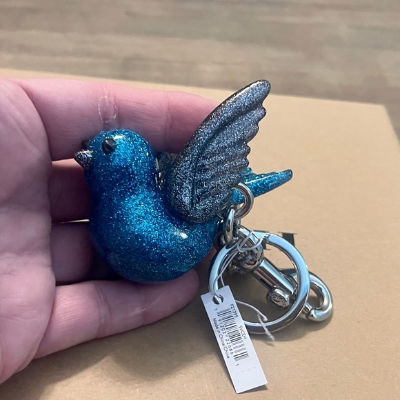 RARE Coach Blue and Gray Resin Glitter Bird Keychain Fob Bag Charm - Picture 4 of 11